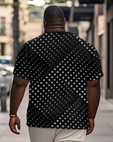 Men's Plus Size Daily Casual Black Diamond Wave Dot Geometric Print Henry Collar Button Short Sleeve T-Shirt